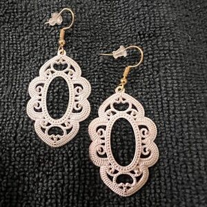 Vintage-Inspired Gold and Beige Dangle Earrings